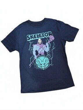 Skeletor Graphic Men's Tee in Navy with Teal & Lavender Print, Size XL, New